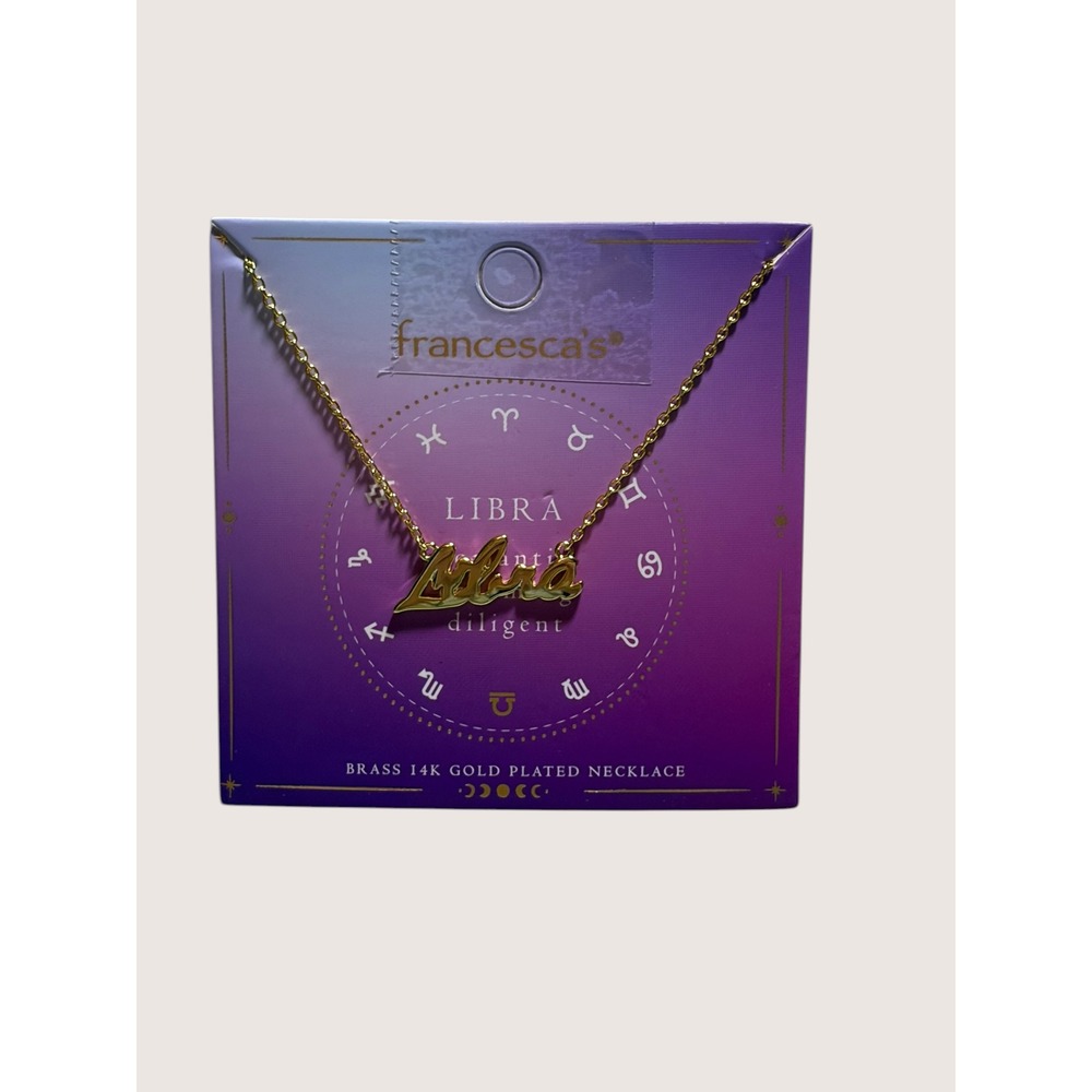 Francesca's Libra Zodiac Necklace 14K Gold Plated Brass Script Nameplate Gold
